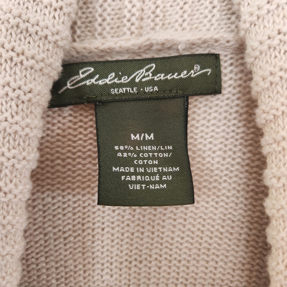 Eddie Bauer Cream Open-Front Linen Chrochet Cardigan Size M Cottagecore Beach - Picture 2 of 7